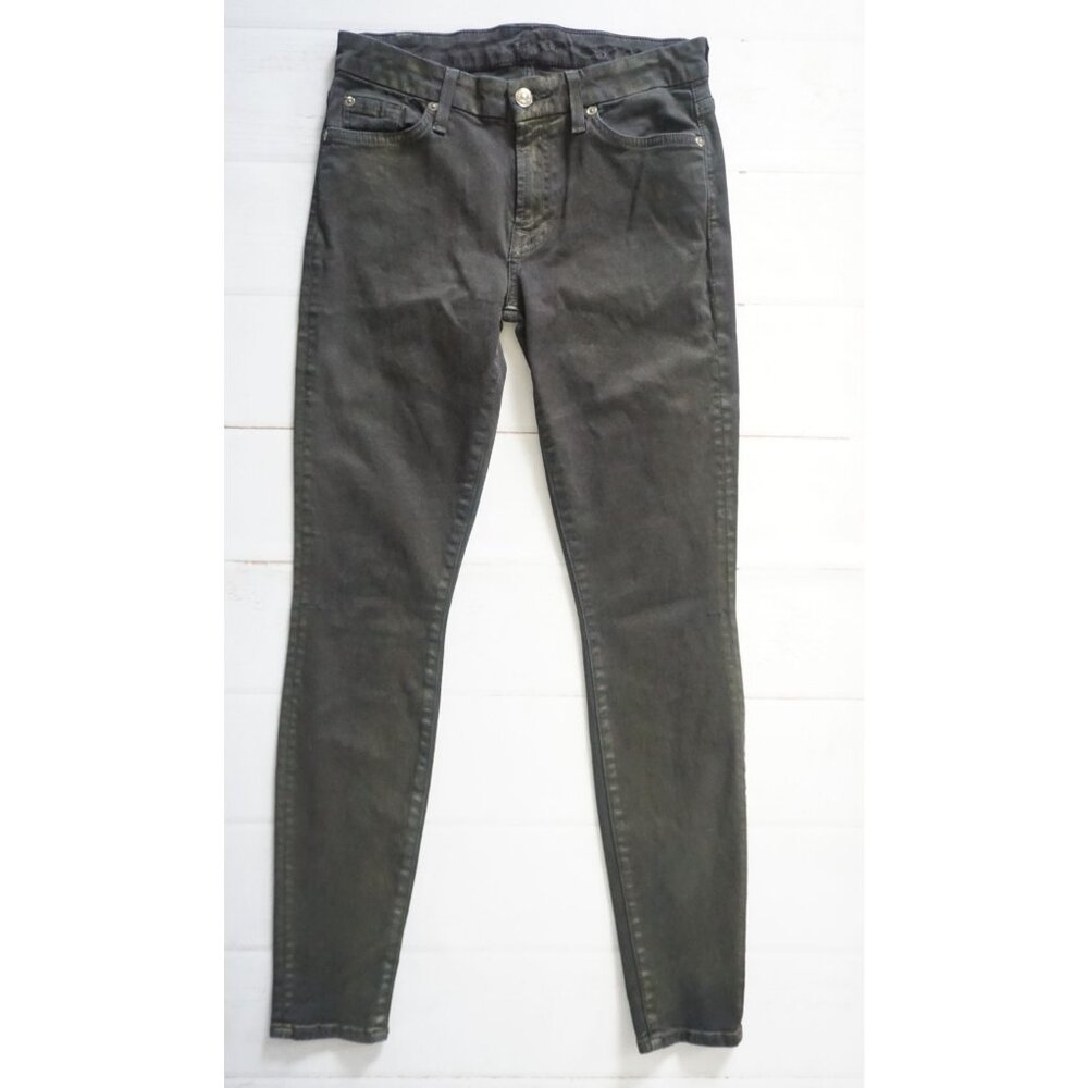 7 for All Mankind Womens Black/Hint of Gold Skinny Jeans – Size 28 - Picture 3 of 10